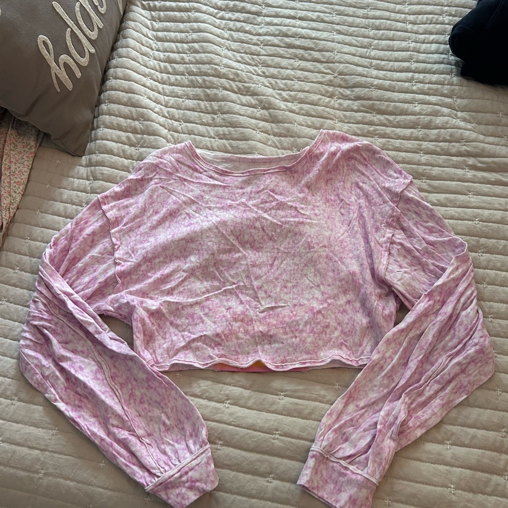Free people Pink Cropped Relaxed Hoodie Sweatshirt